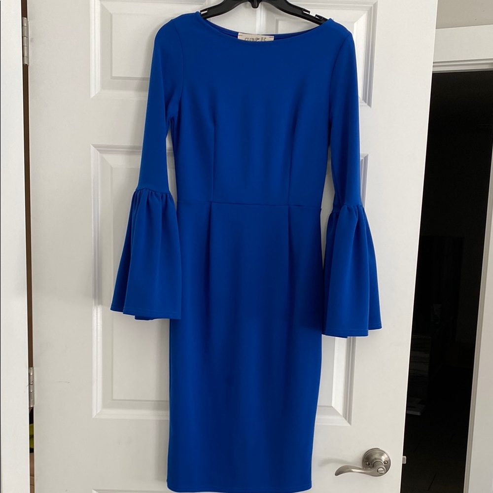 Elegant Blue Bell Sleeve Dress